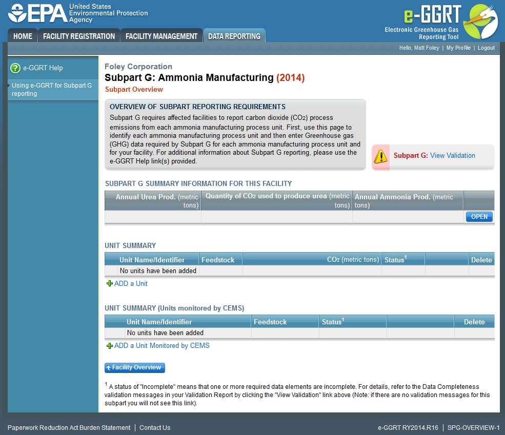 Subpart G: Step 1 - Click the ADD a Unit link
